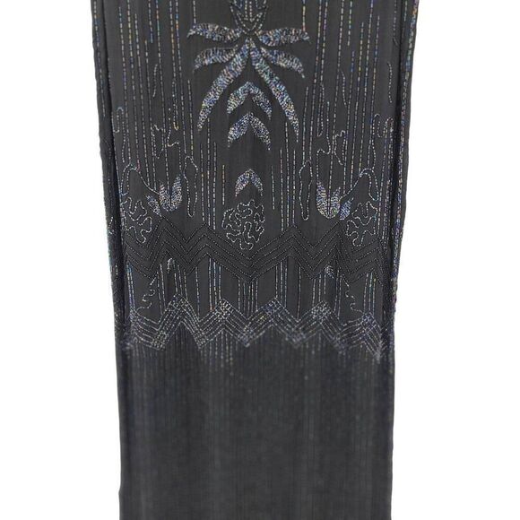 Vtg 80s Does 20s Black Oil Slick Beaded Silk Flapper Dress Sz M Great Gatsby - Picture 5 of 14